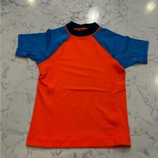 NWT Lands End Orange Blue Short Sleeve Swim Rash Guard T Shirt Size XL Youth