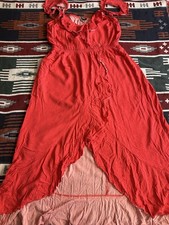 Express V-Neck Red Polka Dot Ruffle Dress Size L