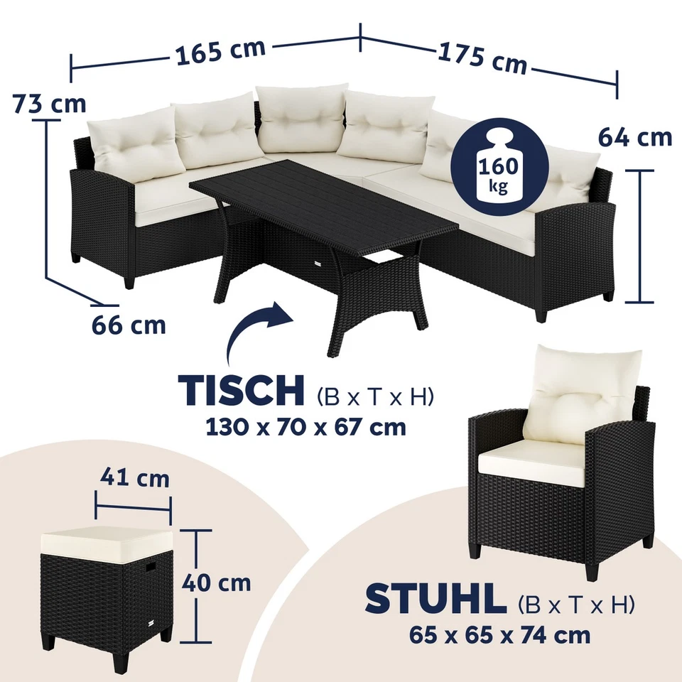CASARIA® Polyrattan Lounge Sitzgruppe Sitzgarnitur Garten Set WPC Gartenmöbel - Bild 4 von 4