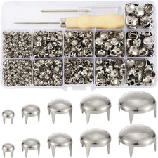 1220Pcs Silver Leather Stud Rivet Kit Assorted Pyramid Dome Spikes DIY Craft Set
