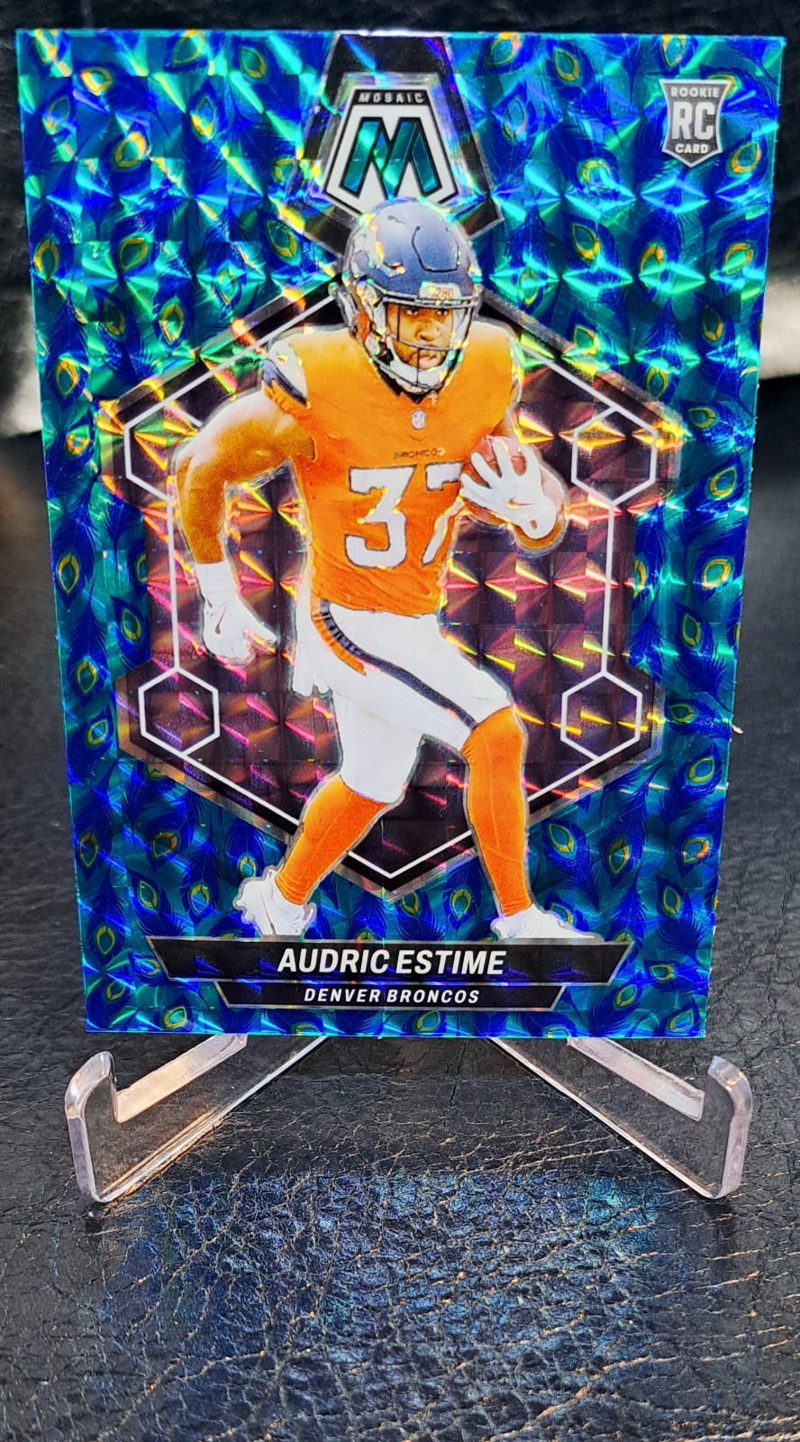 2024 Panini Mosaic - Rookies Audric Estime #392 Peacock Mosaic Prizm Ssp (RC)