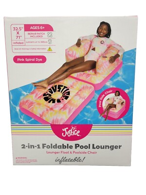 NEW Justice 2in1 Foldable Pool Lounger Lounger Float & Poolside Chair Pink Pool