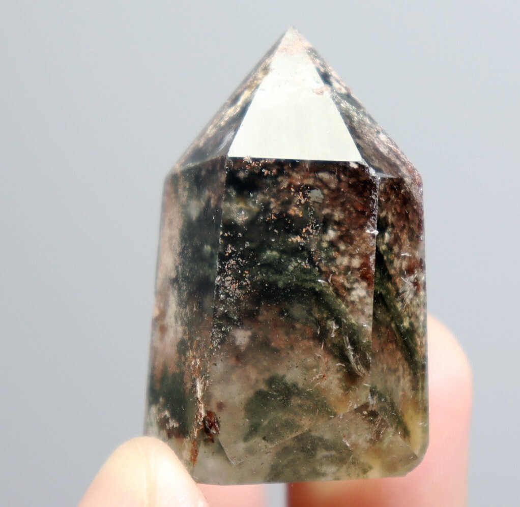 Natural Garden Green Red Ghost Phantom Quartz Crystal Point Tower