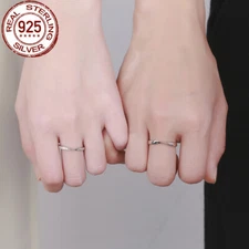 Adjustable Valentines Day 925 Sterling Silver CZ Couple Ring for Women and Men