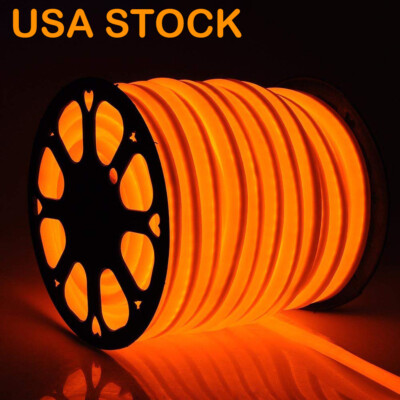 100' Orange LED Neon Rope Light Strip 110V Waterproof Holiday Party Sign Decor