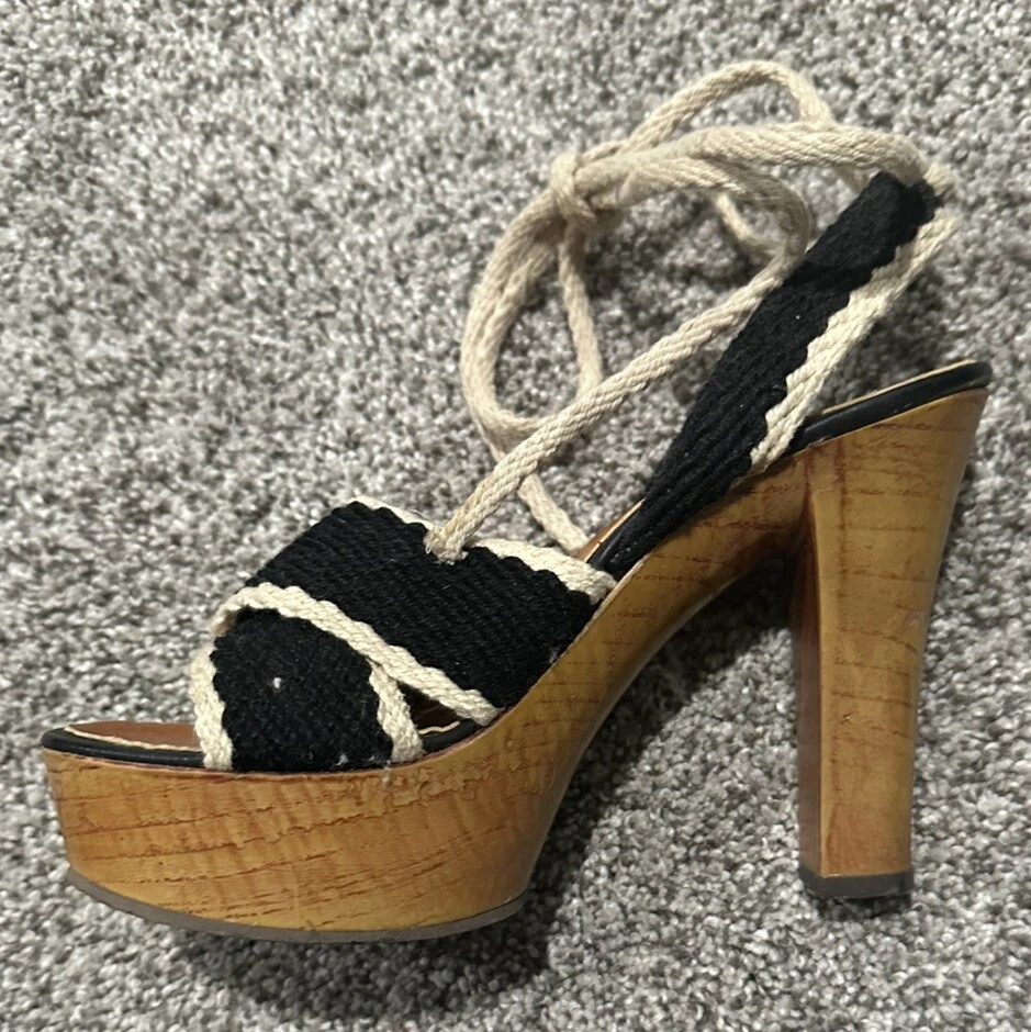 Sandalias de Colección Qualicraft Plataforma de Madera Lona Tobillo Talla 5 ITALIA Foto 2 de 4