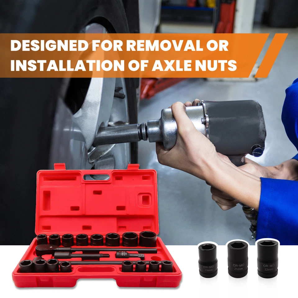 21pcs 3/4" 19mm-50mm Drive Deep Impact Socket Set Garage Repair Sockets Ratchets - image 2 of 4