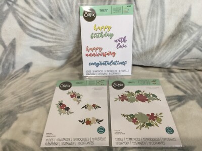 Sizzix Thinlits Botanical Dies/Sentimnt 28 Dies Bundle New 611024