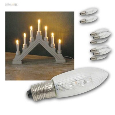 5 x LED Topkerzen Riffelkerze Ersatzbirne f. Schwibbogen E10 Multirange 8-55V 