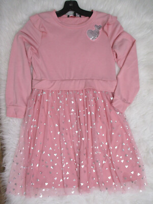Three Pink Hearts Dress Girls XL Trixxi Blush Pink Heart Sequins Mesh EUC