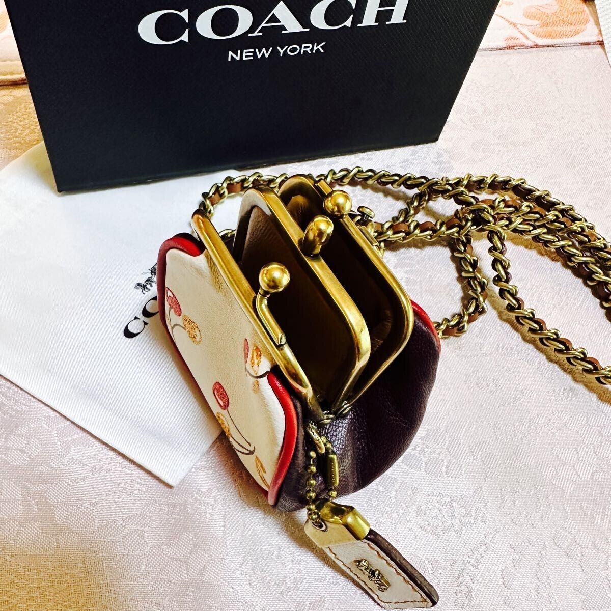 COACH Cherry Print Glitter Frame Kisslock Purse Pouch COACH Cherry Print Glitter Frame Kisslock Purse Pouch
