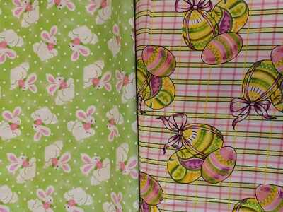 Paisley Easter Eggs & Patty Reed  2007 White Bunnies 100% Cotton Fabric