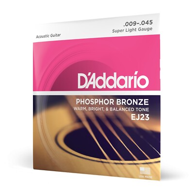 D'Addario EJ23 Phosphor Bronze acoustic guitar strings, Super Light .009-.045