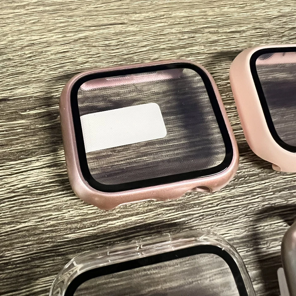 5 fundas para Apple Watch con protector de pantalla de vidrio templado para SE 6/5/4 44mm rosa Foto 4 de 4