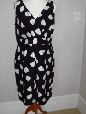 Hobbs size 16 Navy white spot womens 100% silk dress knee length wedding Ascot
