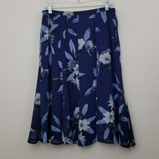 Sag Harbor Blue White Floral Print Flowy Flare Skirt 8