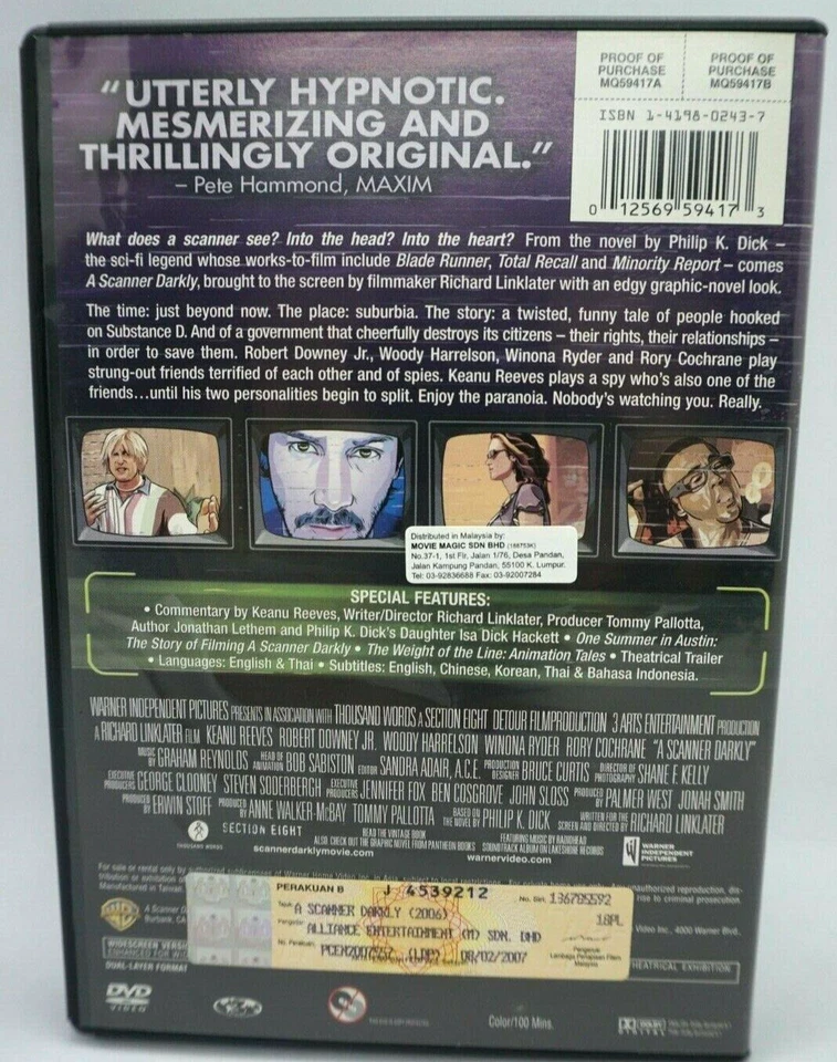DVD : A SCANNER DARKLY - Keanu Reeves - Robert Downey Jr - HTF - Image 2 of 3
