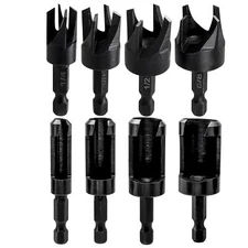 8 Pcs Wood Plug Cutter Straight and Tapered Wood Hole Plug Cutters Drill Bits