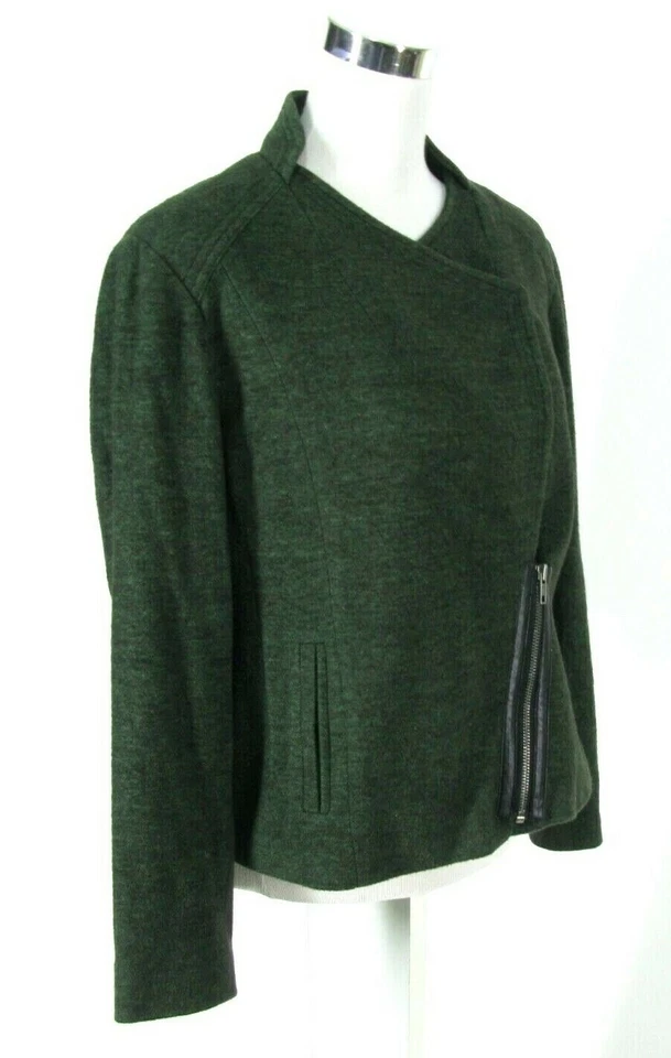 Chaqueta Suéter Coldwater Creek Moto Talla 16 Verde Negro Cremallera Blazer Algodón Acrílico Foto 2 de 4