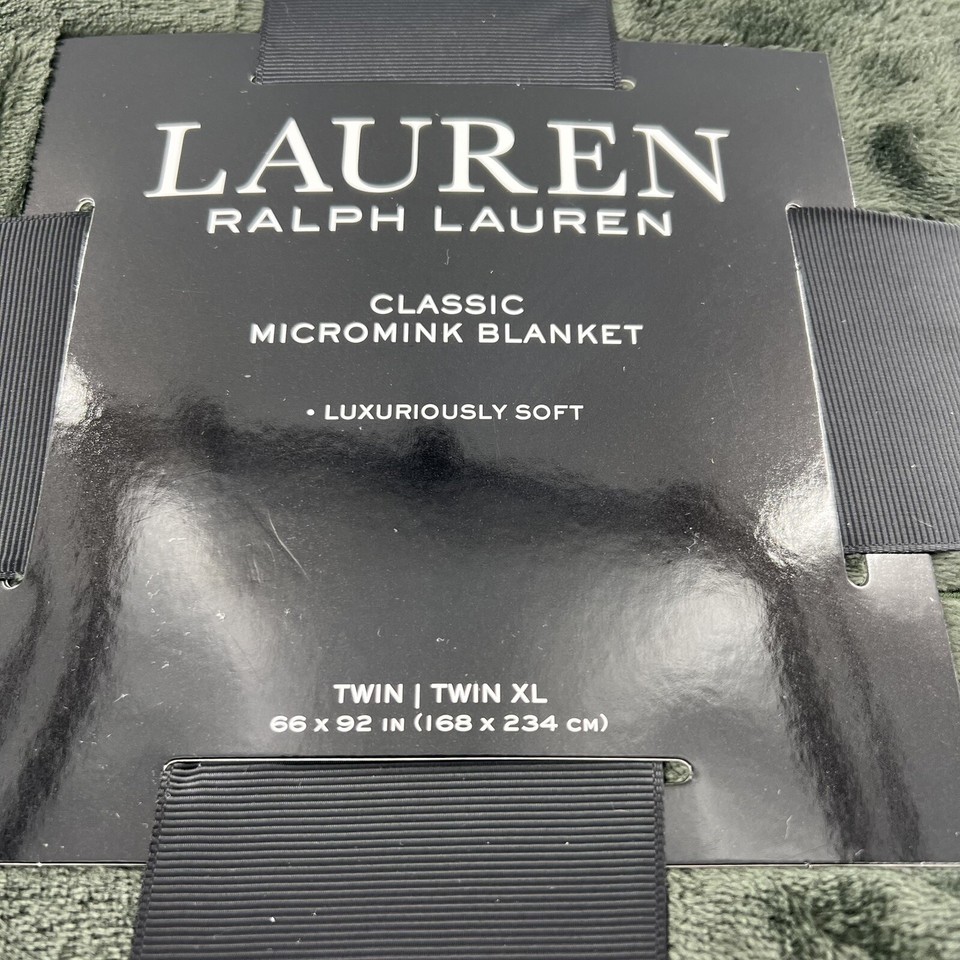 Ralph Lauren Classic Dark Green Micromink Plush Blanket Twin XL Throw