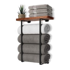 DAZUINIAO Towel Racks for Bathroom Wall Mounted with Wooden Shelf Bath Towel...