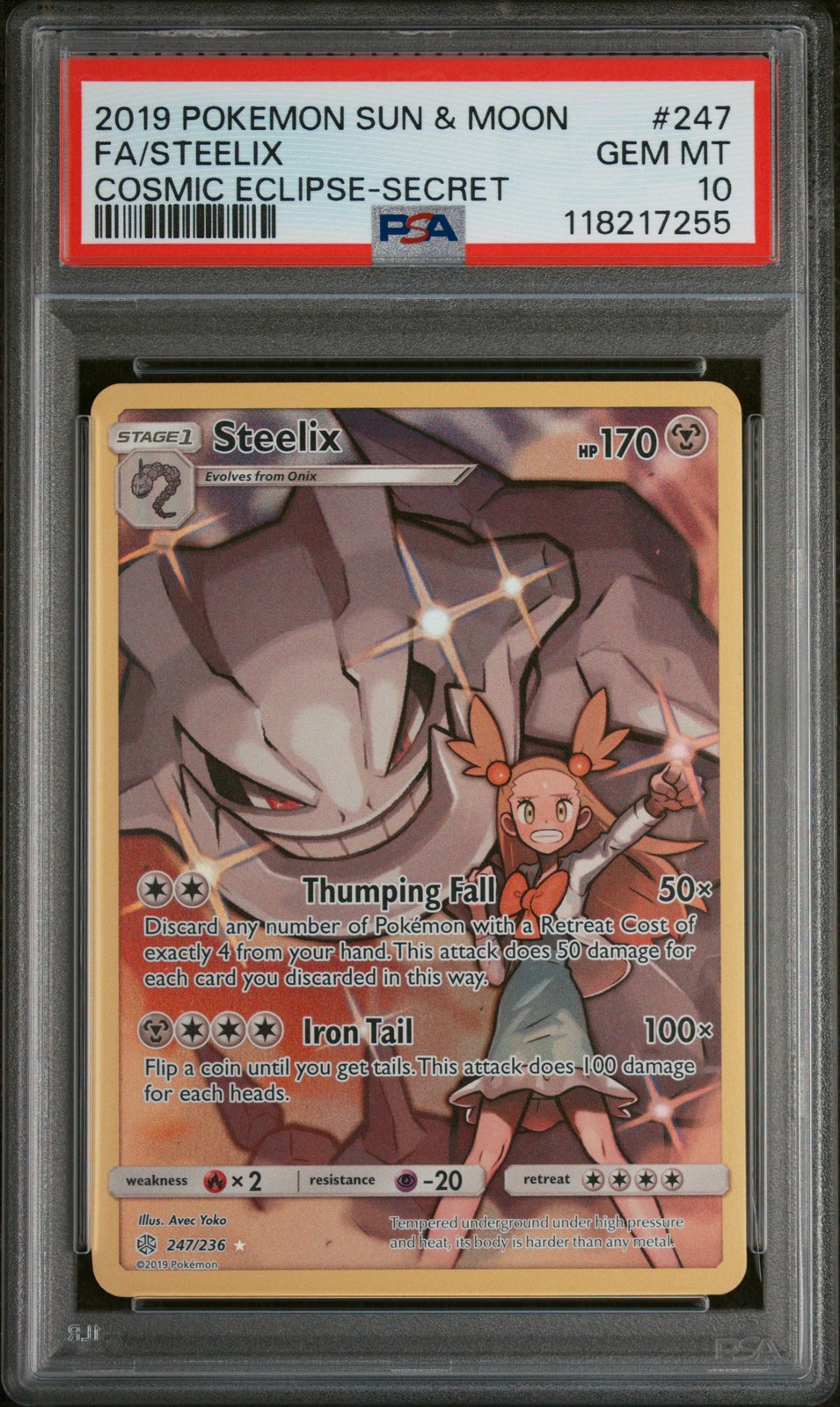 Steelix Pokemon Sun & Moon Cosmic Eclipse Secret 247 PSA 10