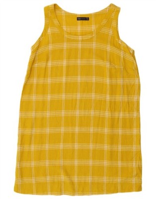 Marks & Spencer Damen ärmelloses Etuikleid UK 16 Large gelb kariert LA06