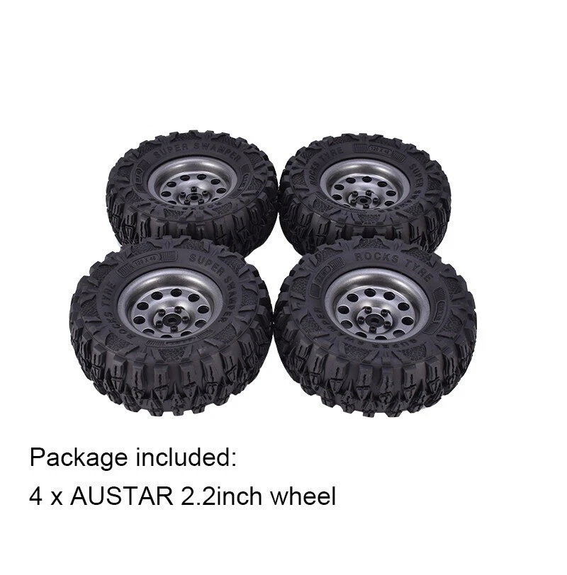 4x 2.2 Inch Rubber Tyres+Titanium Gray Metal Rim for 1:10 Axial SCX10 RC Car - Bild 3 von 4