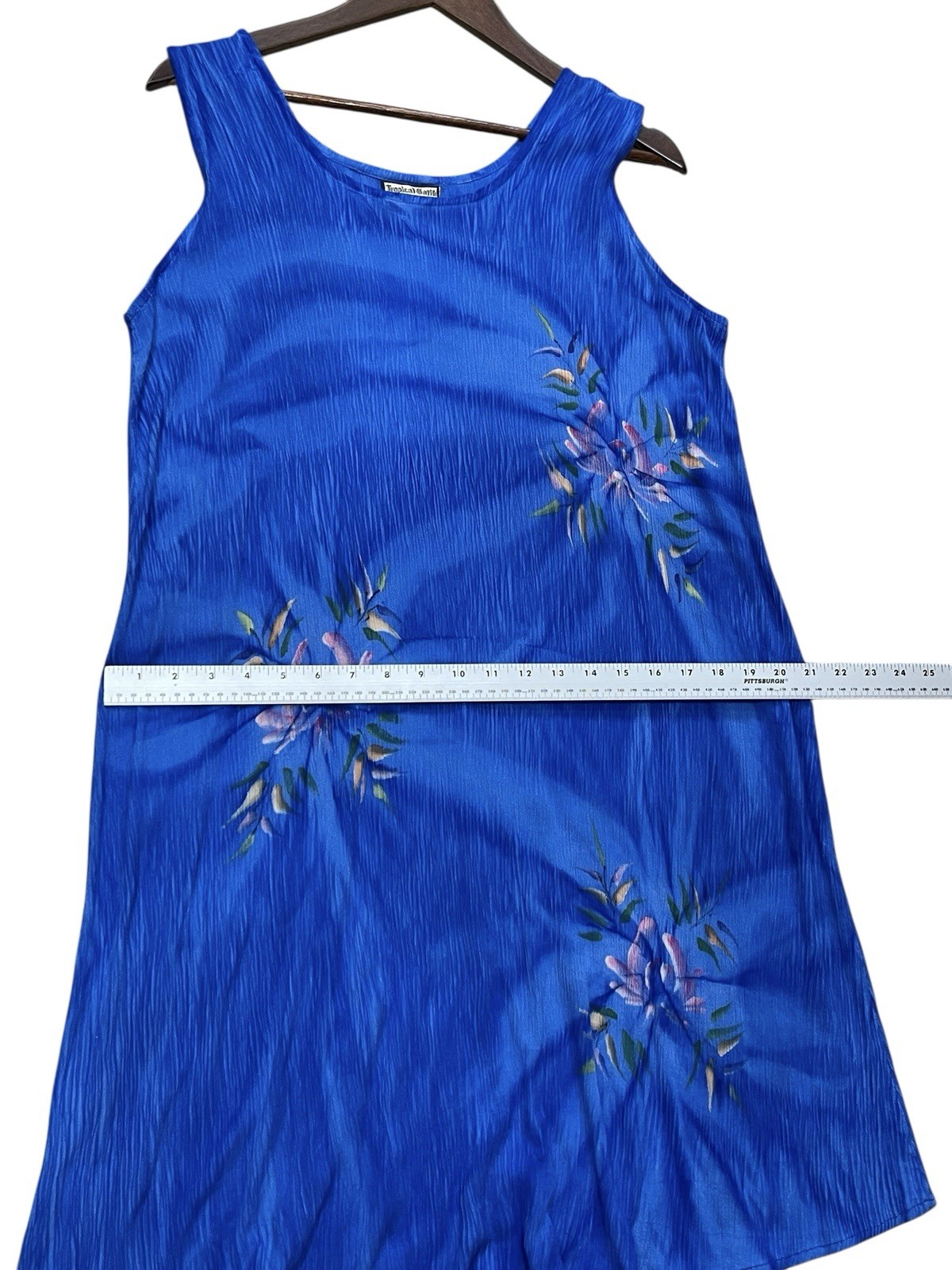 Tropical Batik Blue Dress Floral Sleeveless Vacation Sundress Sun Rayon One Size