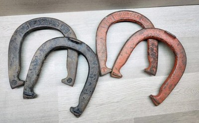 Lot Of 4 Vtg TOP RINGER 2.5 Lb Red / Black Pitching Horseshoes #1 & #2 (2 pair)