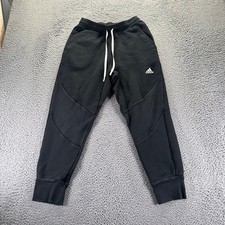 Adidas Jogger Pants Mens Medium Black Cotton Stretch Tapered Fit Fleece