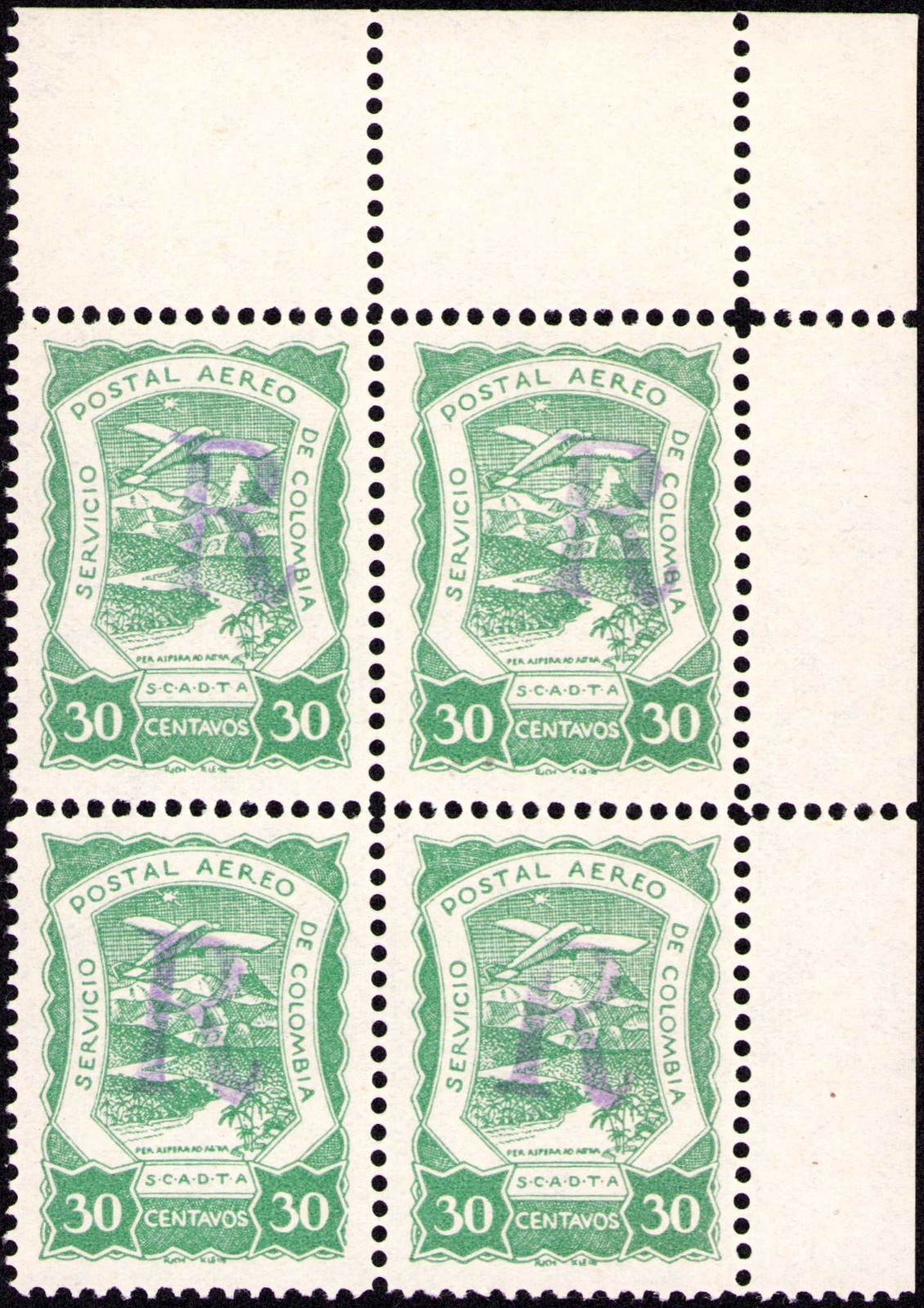 COLOMBIA - SCADTA - REGISTRATION - 30c MARGINAL BLOCK - 1921 RRR