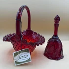 Fenton Amberina Hobnail Basket Crimped Edges & Paisley Swirl Bell