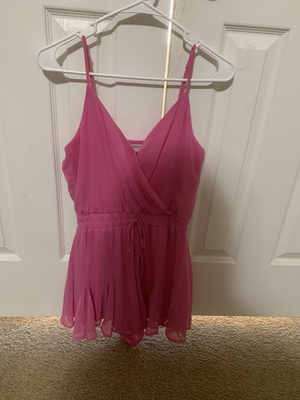 #ad #ad Francesca#x27;s Womens NWT V Neck Ruffle Hem Pink One Piece Romper $7.50