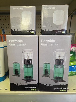 YELLOWSTONE TRAGBARE GASLAMPEN X2 UND ERSATZGLASKUGEL X2 NEU