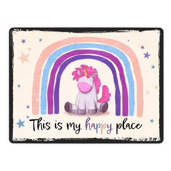 This Is My Happy Place Metallschild XL In 21X28 Cm Mit Niedlichem Einhorn-image