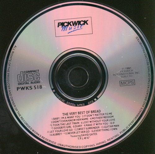 Bread Very Best of Bread CD UK Pickwick Compact Discs 1988 PWKS518 - Picture 3 of 3