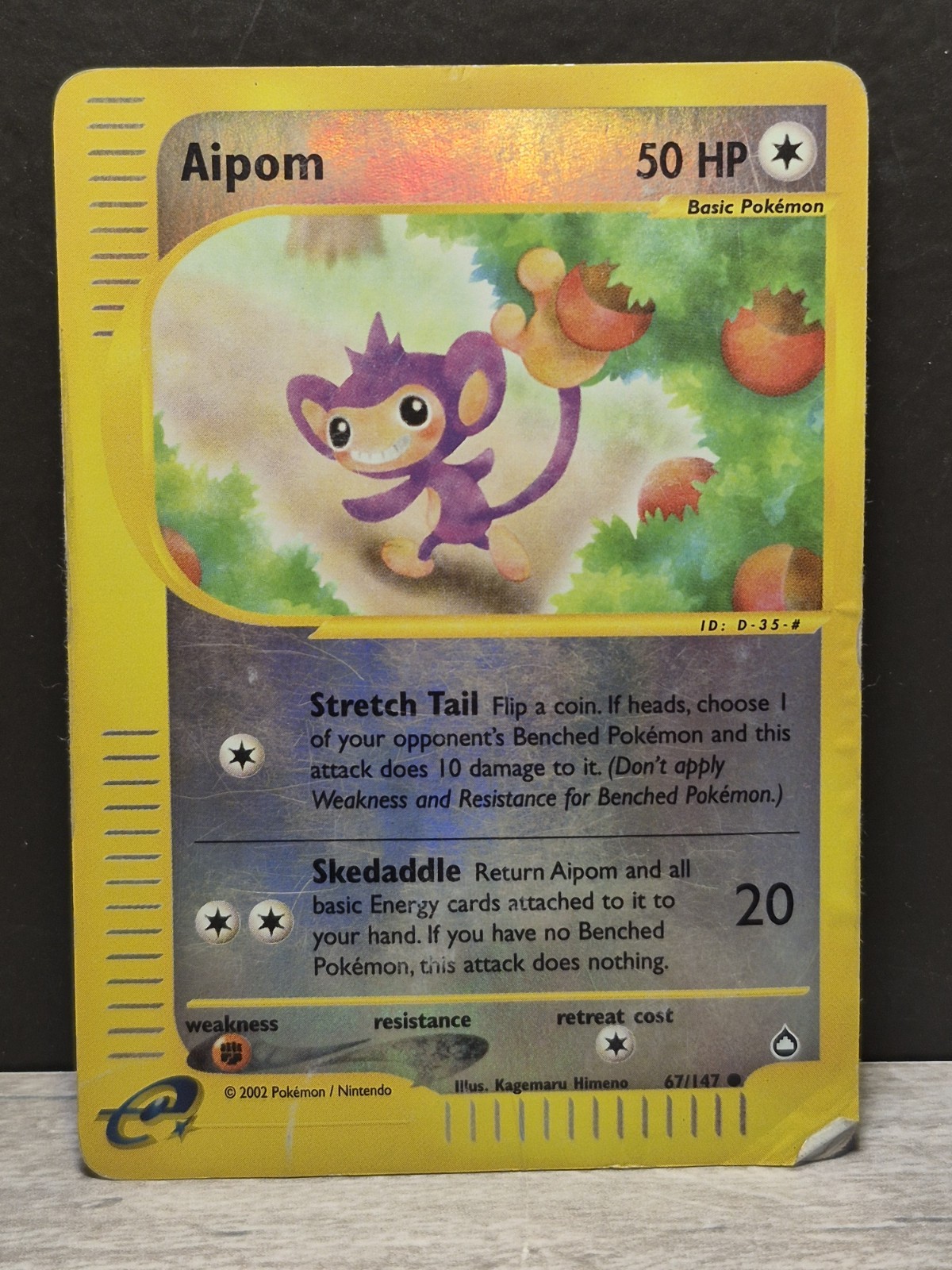 pokemon 2002 e series reverse holo aipom 67/147 aquapolis