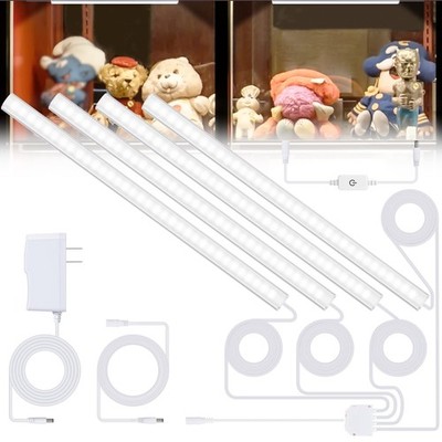 4-Pack Cold White Display Shelf Lights, Under Shelf Lighting with Memory Func...