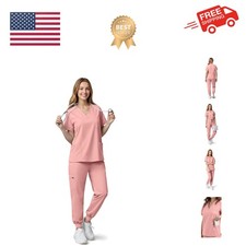 Scrubs for Women Set - V-Neck Top  Stretchy Jogger Pants with 8 Pocket, Medi...