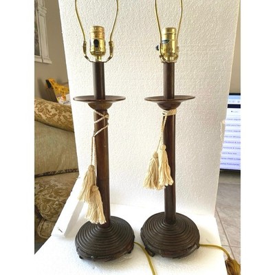Vintage 2 table lamps trammel-style design style to mid-century bamboo good con