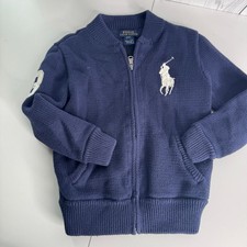 POLO RALPH LAUREN Cardigan Zip Long Sleeve Boy s 4/4T Sweater Big Pony 3 Blue