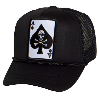 Top Headwear Men's Death Ace Trucker Hat - Ace of Spade Skull Bones Snapback