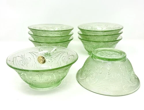 Set of 8 Indiana Glass Tiara Exclusive Chantilly Green Small Bowls