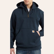 Authentic Carhartt Men's Navy Rain Defender 1/4 Zip Work Hoodie Free Ship