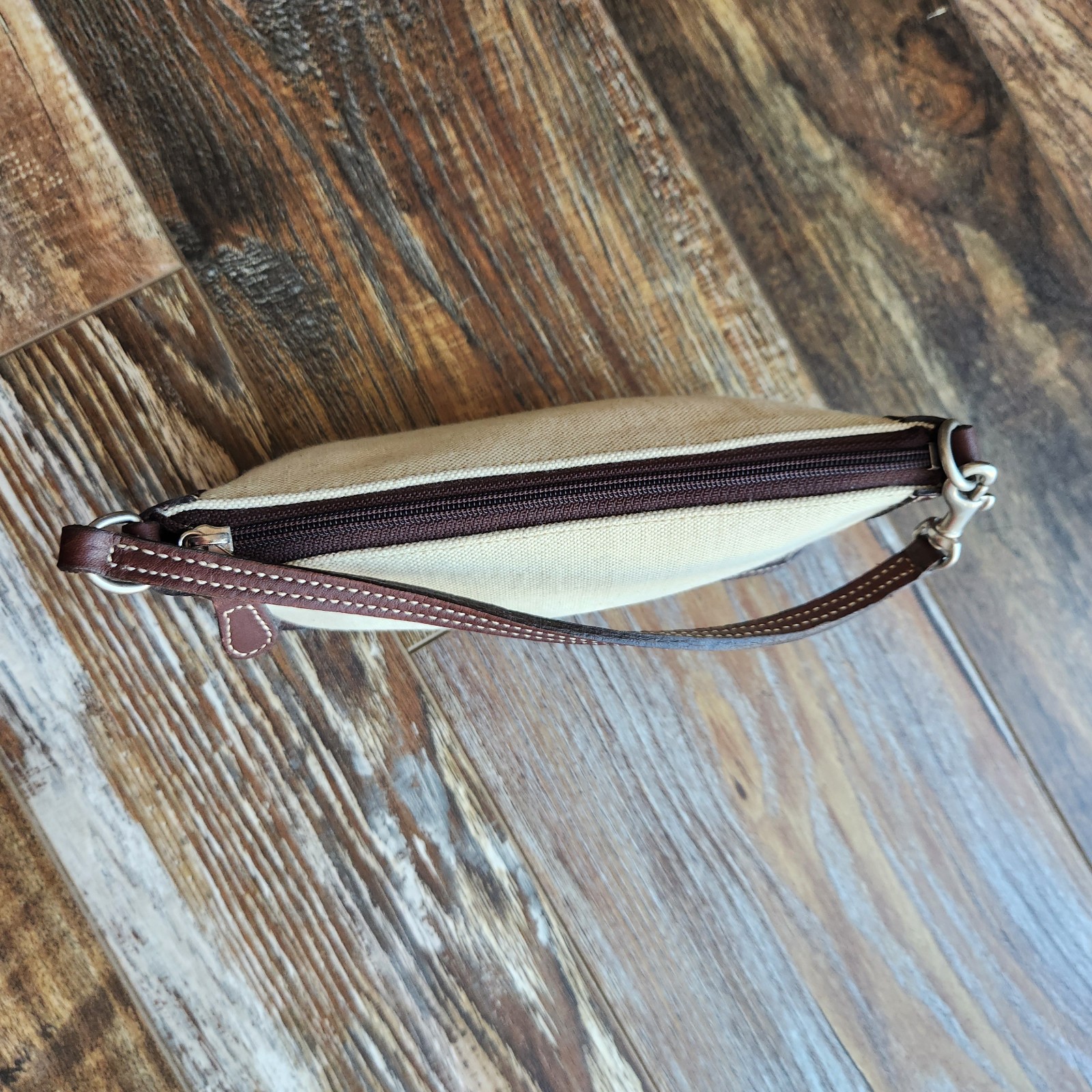 Vintage Coach Italian Cotton Linen Leather Mini Pochette Wristlet Bag Mad in USA thumbnail 9