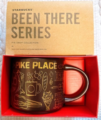 PIKE PLACE MARKET Black Gold Starbucks coffee Cup Mug 14oz Been