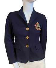 498 LAUREN BY RALPH LAUREN SLIM FIT ICONIC CREST BLAZER NAVY SZ P/XS P/P