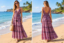 Women’s Boho Maxi Dress Paisley Print V Neck Sleeveless Summer Beach Vacation Dr