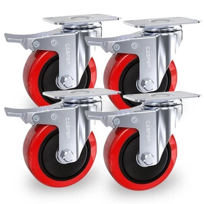 CASPERI 4 X Heavy Duty 100mm Double Bearing Braked Swivel Castor Wheel Trolley 700 Kg